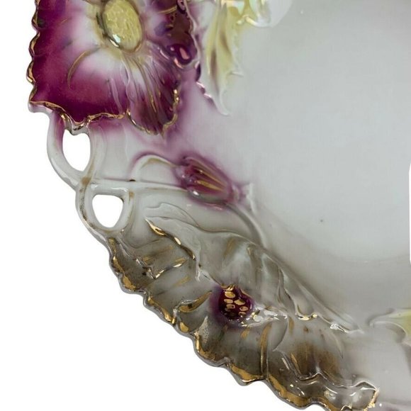 Vintage JPF Germany Serving Bowl 10" Floral Gilded Textured Cottagecore Veggies - Picture 7 of 12